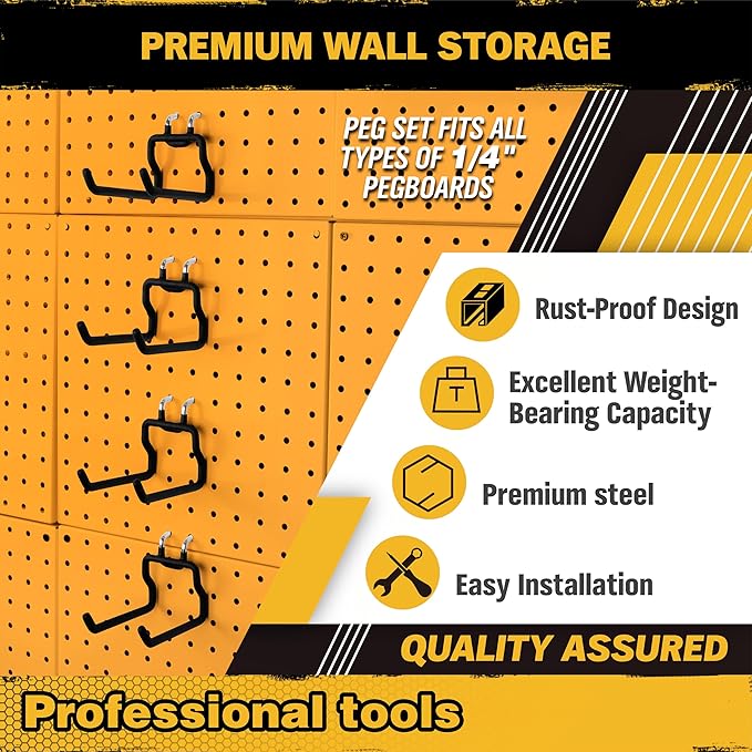 ELEAD 8-Piece Flat Pegboard Hooks, Peg Board Organizer Accessories for Hanging, Fit 1/4" Pegboard, Peg Board Tool Hangers for