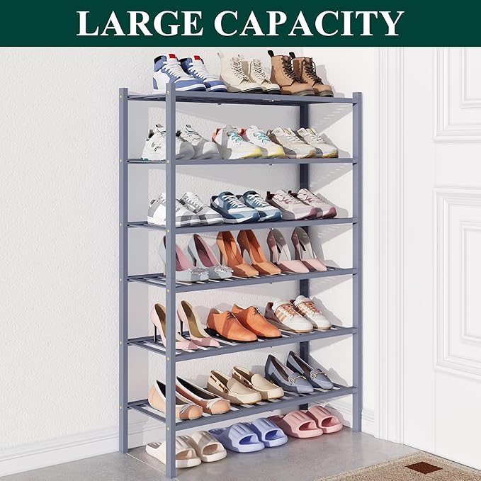 Smiry Bamboo Shoe Rack for Closet, 6 Tier Wooden Stackable Shoe Organizer, Free Standing Shoes Storage Shelf for Entryway, Fr