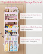 OneDream 5-Tier Over the Door Organizer with Removable Storage Caddy, Baby Clothes Organizer for Nursery, Hanging Behind Door