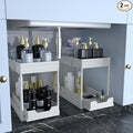 DEKAVA Cabinet, 2 Pack Under Sink Organizer, 2 Tier Sliding Bathroom Kitchen Organizer, Large White ABS Baskets, Easy Install
