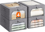 Lifewit Clothes Storage Bins with Metal Frame 3 Pack, Fabric Stackable Storage Bags with Lids, Zipper, Foldable Clost Organiz
