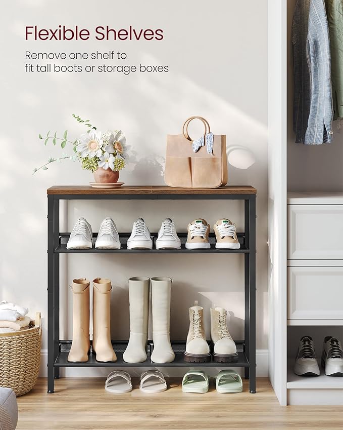 VASAGLE Shoe Rack for Entryway, 4-Tier Shoe Rack Organizer with Storage Shelves and Spacious Top, Freestanding, Adjustable, I