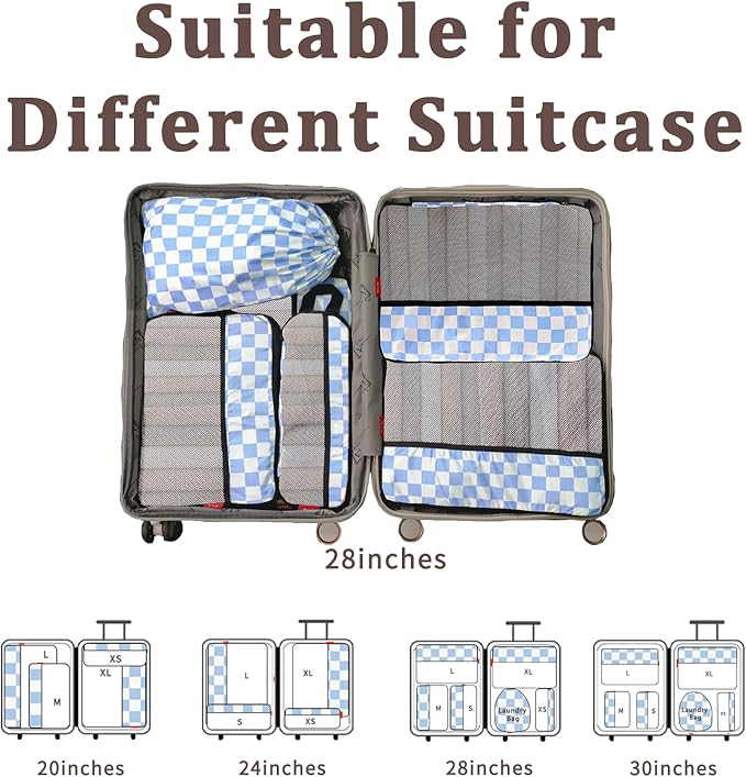 U+U 6 Set Compression Packing Cubes - Ultralight Travel Organizers with Laundry Bag, Space-Saving Suitcase Organizer for Trav