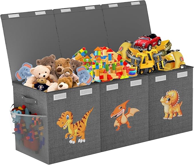 Extra Large Toy Box Chest, Collapsible Sturdy Toy Storage Organizer Boxes Bins Baskets Dinosaur Kids Toy Chest Bin with Lids 