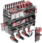Power Tool Organizer Wall Mount - 4 Layer Metal Power Tool Storage Rack, Cordless Drill Holder with 4 Hooks, Utility Storage 