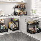 Under Sink Organizer Upgrade To Professional Rails,2-Tier Dual Pull Out Cabinet Storage,Height Adjustable Slide Out Drawers F