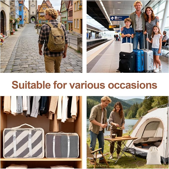 8 Set Compression Packing Cubes for Travel Essentials,Suitcase Organizer Bags, Carry-On Luggage Accessories with Laundry & To