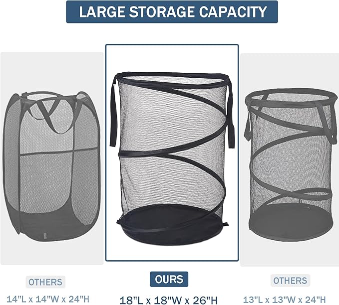 Seiritex Mesh Popup Laundry Hamper 115L Foldable Laundry Basket Extra Large Capacity Collapsible Clothing Storage Basket with