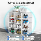 eWonLife Large Shoe Organizer Storage Box with Magnetic Door,12 Pack Clear Plastic Stackable Sneaker Containers for Closet, C