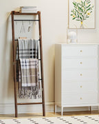 Hzuaneri Blanket Ladder Shelf, Decorative Quilt Rack, 6-Tier Farmhouse Ladder Holder Organizer with 4 Removable Hooks 7.9" D 