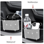 NBTEPEM Bling Car Trash Can with Lid - 2 Pack, Mini Auto Garbage Can with 60 Trash Bags, Automotive Garbage Container Bin, Bling Car Accessories Trash Can for Women (Silver Diamond)