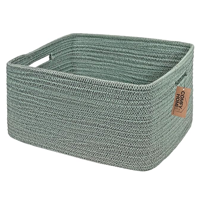 COMFY-HOMI Cotton Rope Woven Basket with Handles for Shelves,Toys,Book, Cloth Storage Baskets for Organizing-17" x 13" x 7.5"