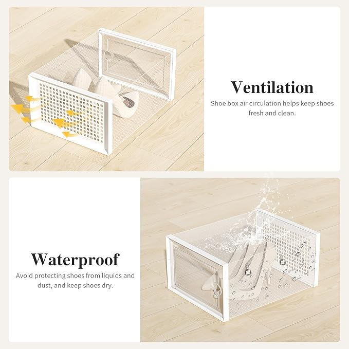 Kuject X-Large Shoe Storage Boxes Organizers Clear Plastic Stackable 12 Pack, Shoe Rack & Holder Substitute, Sneaker Containe