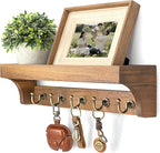 Rebee Vision Acacia Wood Farmhouse Key Holder Wall Mount for Room Decor – Retro Key Holder for Wall with Shelf for Cute Thing