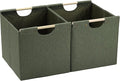 HOONEX Large Collapsible Storage Bins, Linen Fabric, Pack of 2, Storage Baskets with Wooden Carry Handles and Sturdy Heavy Ca