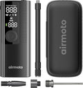 Airmoto and Carrying Case Bundle Deal - Tire Inflator Portable Air Compressor with Hard Case - Air Pump for Car Tires, Motorcycle, Bicycle - Cordless Tire Pump with Tire Pressure Gauge