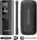 Airmoto and Carrying Case Bundle Deal - Tire Inflator Portable Air Compressor with Hard Case - Air Pump for Car Tires, Motorcycle, Bicycle - Cordless Tire Pump with Tire Pressure Gauge