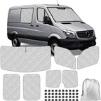 Mercedes Sprinter Sun Shade 7-Piece Set 2006-2019 | Full Cabin Thermal Insulation Kit for LWB Vans | UV Blocker + Privacy Covers (Front/Rear/Side Windows)