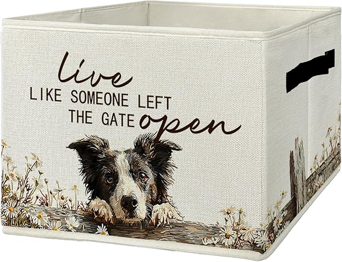 Border Collie Gifts Storage Bins with Handles, Rustic Farmhouse Dog Foldable Basket for Organizing, Live Like Someone Left th