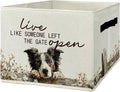 Border Collie Gifts Storage Bins with Handles, Rustic Farmhouse Dog Foldable Basket for Organizing, Live Like Someone Left th