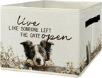Border Collie Gifts Storage Bins with Handles, Rustic Farmhouse Dog Foldable Basket for Organizing, Live Like Someone Left th