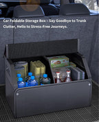 Trunk Organizer for Car, PU Leather Car Trunk Storage Organizer with Magnetic Lid, Car Organizer with Sturdy PC Support, Portable Handle for SUV, Truck, Home and Office (20.1×12.2×12.2 IN)