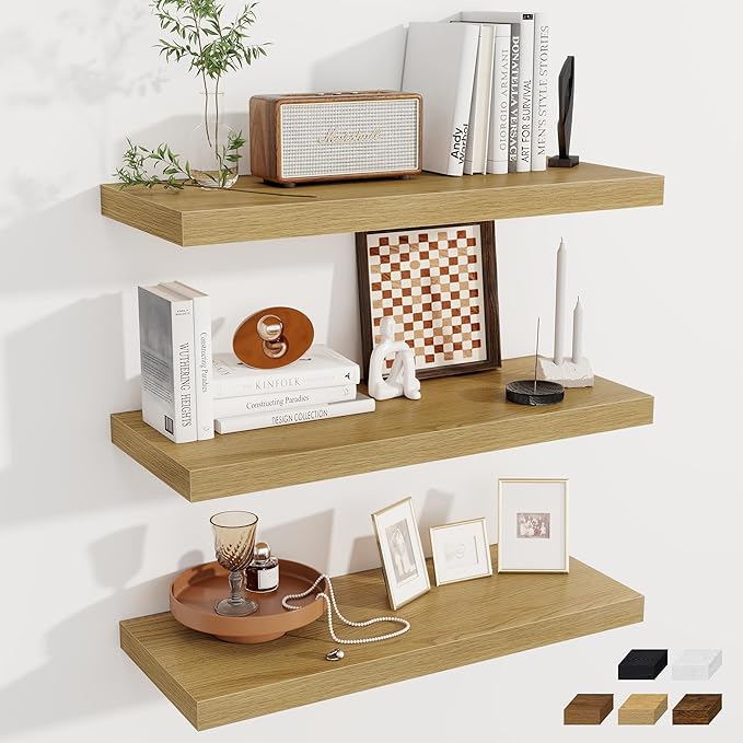Fun Memories 12 Deep Floating Shelves for Wall | 30W x 12D Large Floating Shelves | 3 Pack Storage Space Wall Mount Shelf for
