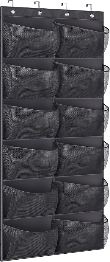 KIMBORA Boots Hanging Shoe Organizer for Closet 12 Extra Large Mesh Pockets Over The Door Shoe Rack for Men Shoes Size 16, Bl
