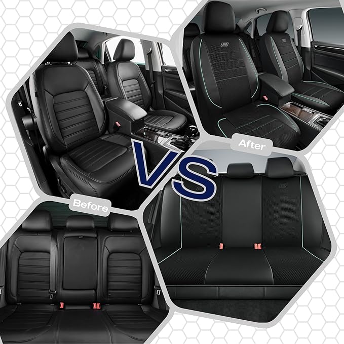 Skechers Air-Cooled Memory Foam Seat Cover,Mesh Thick Car Seat Covers,Piping Leather Car Seat Cover,Airbag Compatible,Automot