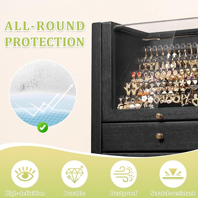Jewelry Box Organizer, Rustic Wooden Jewelry Boxes for Women Girls, Large Storage Earring Holder Organizer Display for Earrin