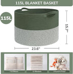 INDRESSME 115L Extra Large Cotton Rope Blanket Basket, Home Decor Laundry Storage Basket for Organizing Bedroom, Living Room,
