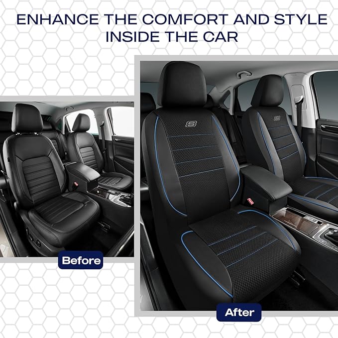 Skechers Air-Cooled Memory Foam Seat Covers,Mesh Thick Car Seat Covers,Piping Leather Car Seat Covers Front Seats,Airbag Comp