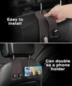Luxurious Leather Car Purse Holder Hooks - 2PCS Multifunctional Headrest Hangers for Seat Back Storage (Brown)