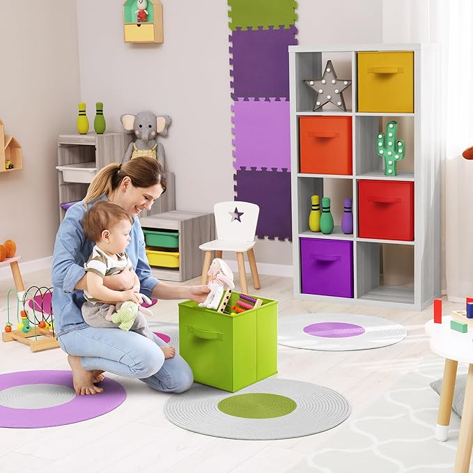 Sorbus 13 Inch Fabric Storage Cubes - Sturdy Collapsible Bins With Handle - 6 Foldable Baskets for Organizing Clothes, Toys, 