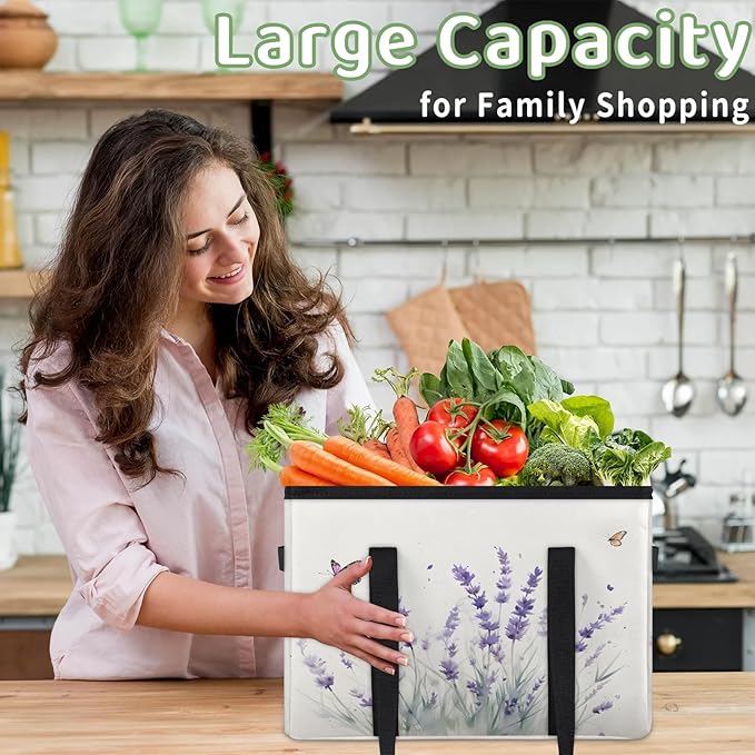 Reusable Grocery Bags Heavy Duty Shopping Bags Foldable Large Tote Bags with Long Handles & Hard Bottom