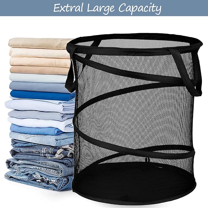 BATTOO Mesh Collapsible Laundry Baskets, Foldable Pop Up Laundry Hamper, Large Laundry Basket Hamper for Laundry, Bathroom, K
