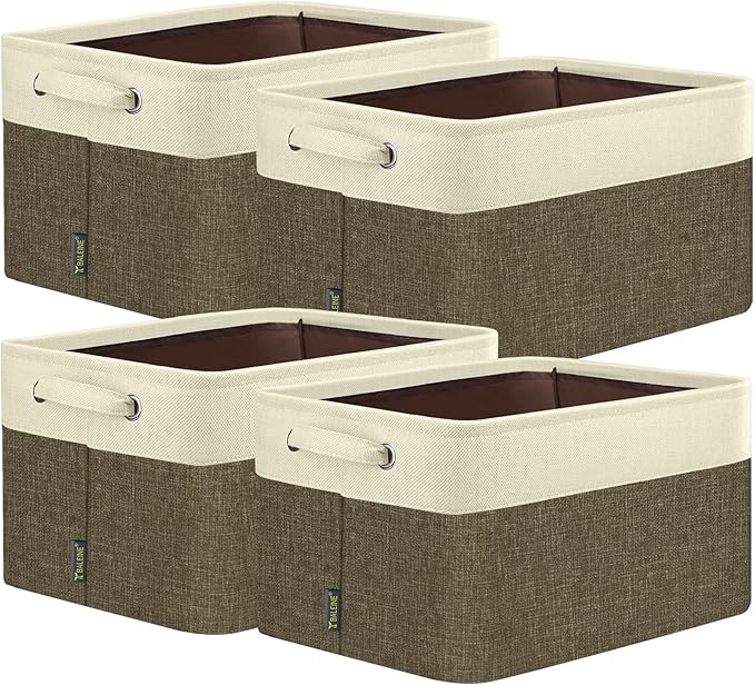 BALEINE 4 Pack Fabric Closet Storage Bins for Shelves, Linen Closet Organizers and Storage, Decorative Baskets for Organizing