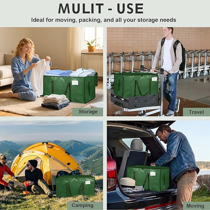 16 Pack-Extra Large Heavy Duty Moving Bags - Waterproof Storage Totes with Handles & Zippers, Foldable for College Dorm, Stor