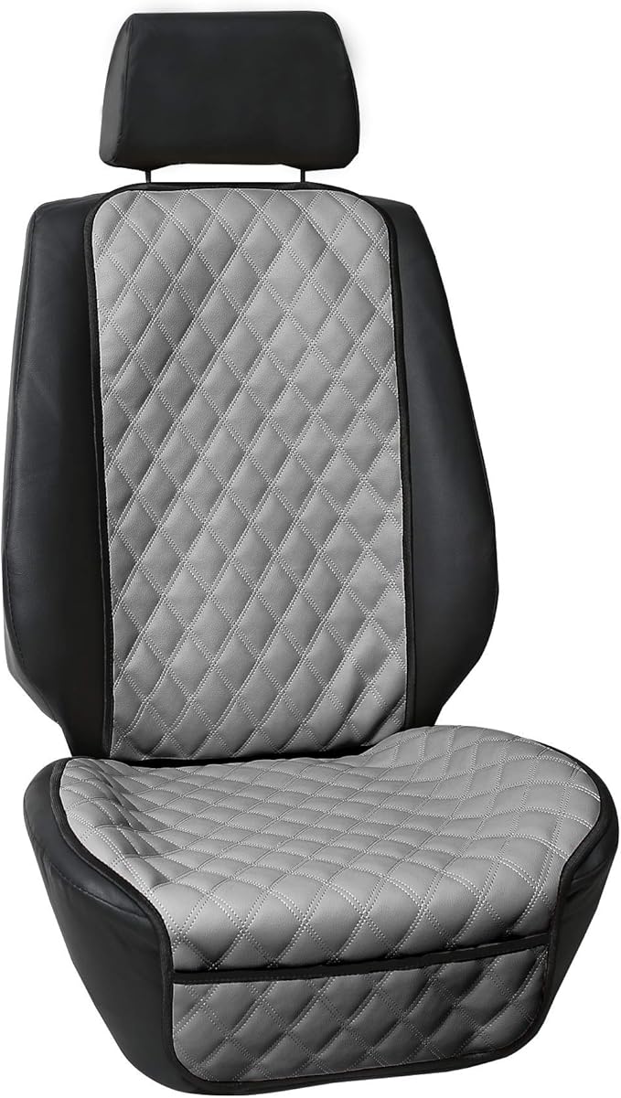 FH Group Car Seat Cushion – Faux Leather Single Front Seat Cover with Front Pockets, Airbag Compatible, Universal Fit Car Sea