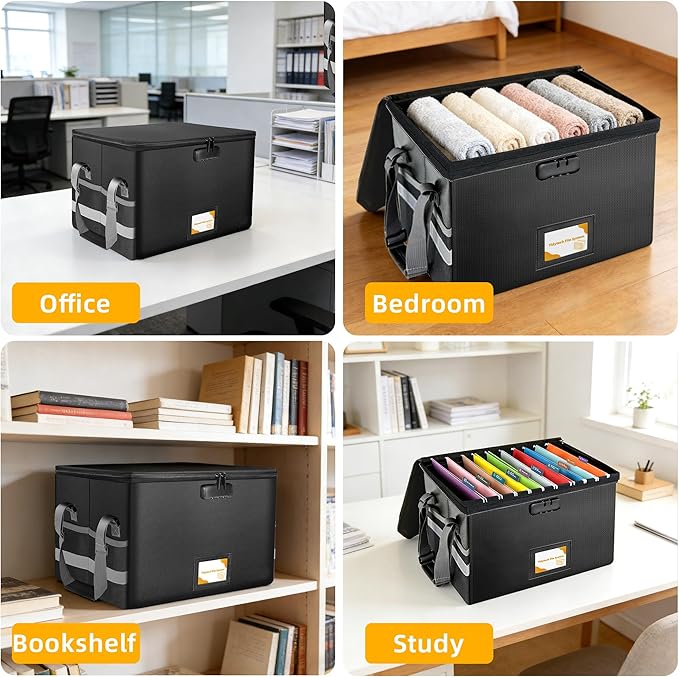 Large Next of Kin Box Organizer with Smart Labels, Fireproof Foldable File Organizer with Combination Lock, 10 Hanging Files 