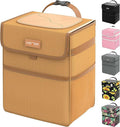 HOTOR Car Trash Can with Lid, Brown Trash Bag Hanging with Storage Pockets, 100% Leak-Proof Garbage Can with Adjustable Straps, Magnetic Snaps, Waterproof Interior Car Bin