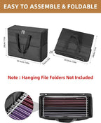 Qozary 2 Pack File Folder Organizer Box-Hanging File Tote Bag With Lids, Collapsible Portable Filing Organizer Box With Handl