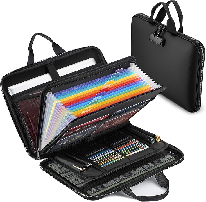 Fireproof Document Box with Combination Lock, Hard-Shell Fireproof File Organizer for Legal Documents, Laptop, Valuables & Im
