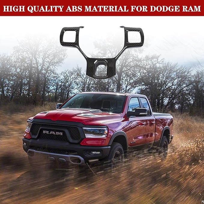 Hoolcar Interior Steering Wheel Cover ABS Trim for 2010-2017 Dodge RAM 1500 Accessories, Carbon Fiber