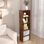 Wooden 5 Cube Storage Organizer, Vintage Brown 5 Tier Bookcase Bookshelf Freestanding Storage Display Organizer,Versatile Cub