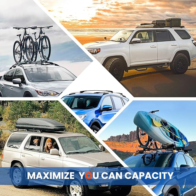 Roof Rack Cross Bars Compatible with Toyota RAV4 2013 2014 2015 2016 2017 2018 with Raised Side Rails Heavy Duty Aluminum Crossbars Black Luggage Carrier Rooftop Cargo