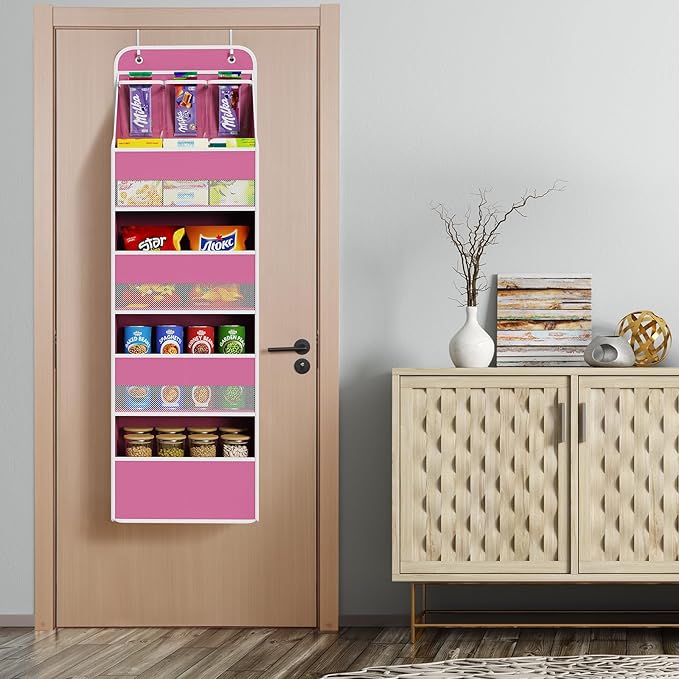 Univivi 5-Shelf Fabric Door Storage Over Door Hanging Organizer with 4 Large Pockets and 3 Small PVC Pockets Nursery Closet C