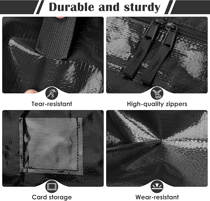 6 Pack Moving Bags with Full-Open Side Zipper, Extra Large 93L Heavy Duty Waterproof Foldable Storage Totes for College Dorm,
