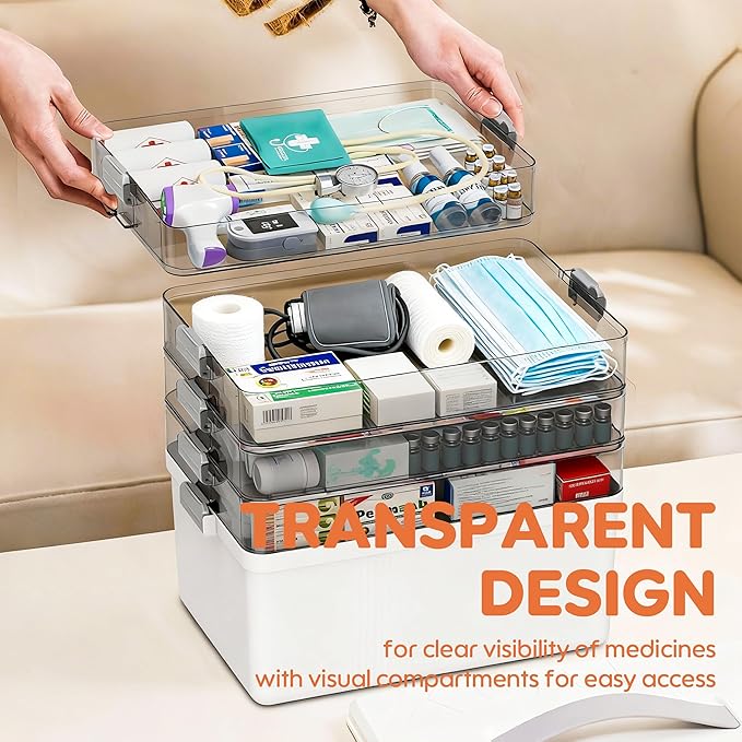 Citylife 5-Tier Medicine Organizer, Portable Medicine Cabinet First Aid Kit with Handle, Multi-Purpose Organizer for Family F