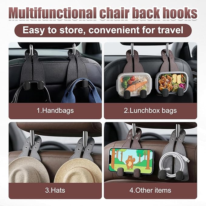 2 Pack Car Seat Back Double Hook, Headrest Hooks for Car, 2026 New Car Seat Back Organizer Storage Hook for Handbag, Purse, Coat Bags, and Accessories